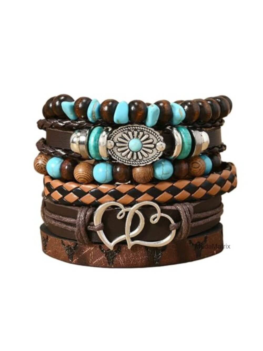 Vintage Bohemian Stackable Turquoise Beaded Leather Stretch Bracelet Western